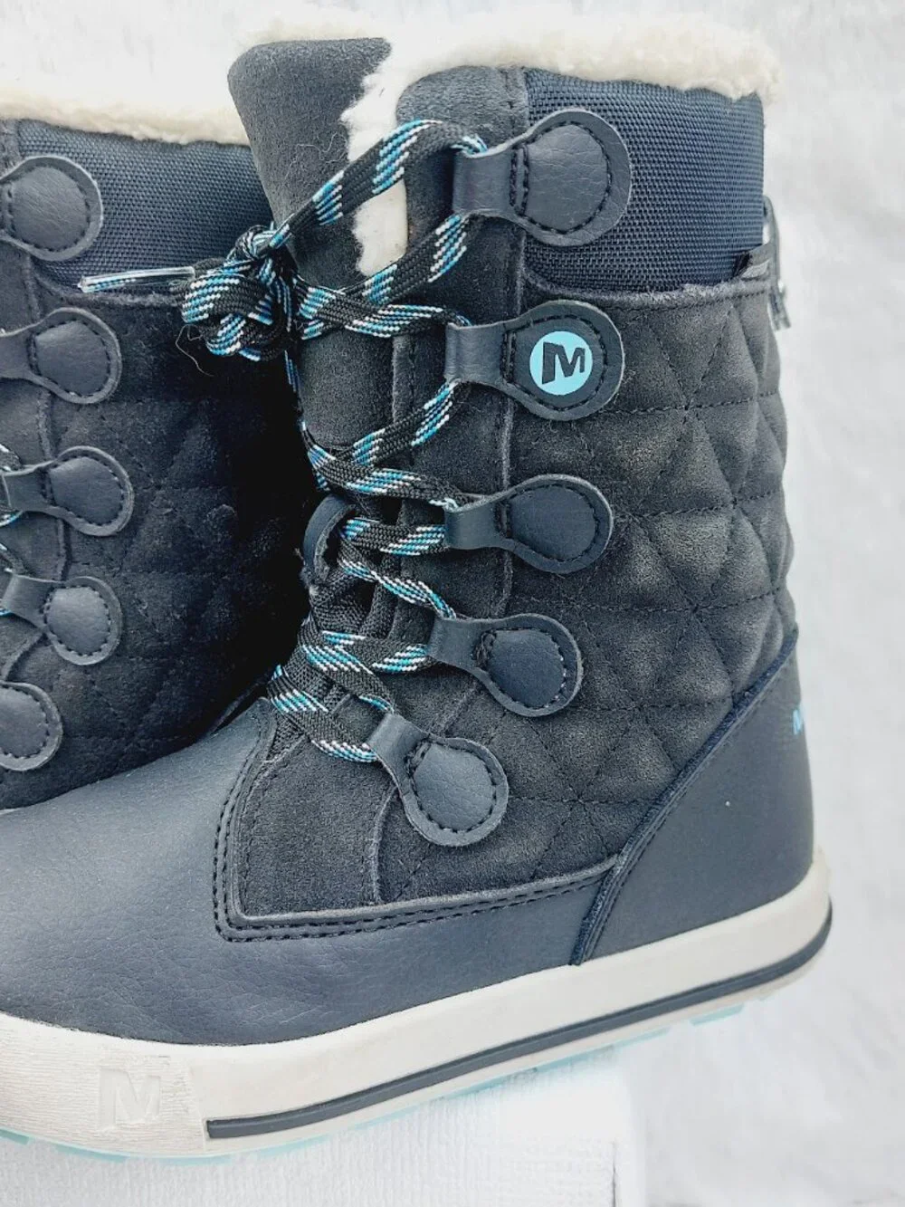 Set of 2 Columbia Merrell Girl's Black Blue Waterproof Ankle Snow Boots Size 12